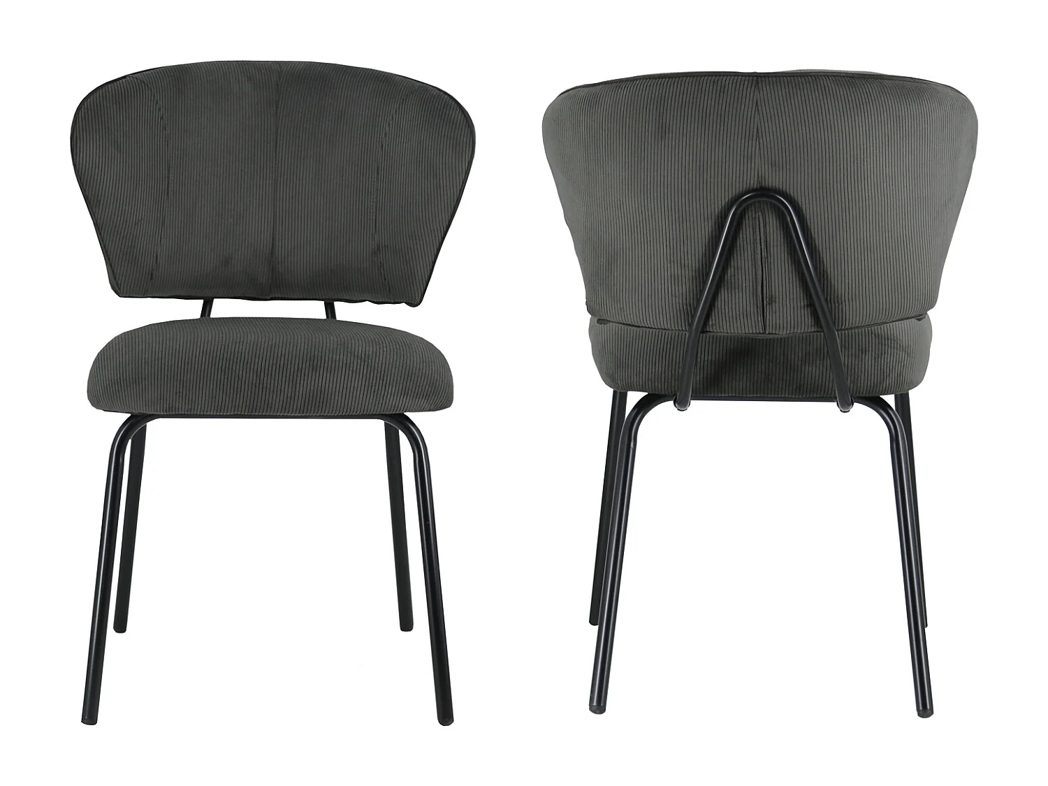 2er Set Stühlen aus dunkelgrauem Cord NILSA