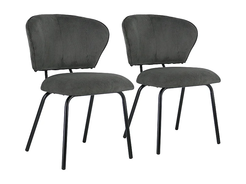 Lot de 2 chaises en velours côtelé gris foncé NILSA - HAPPY GARDEN