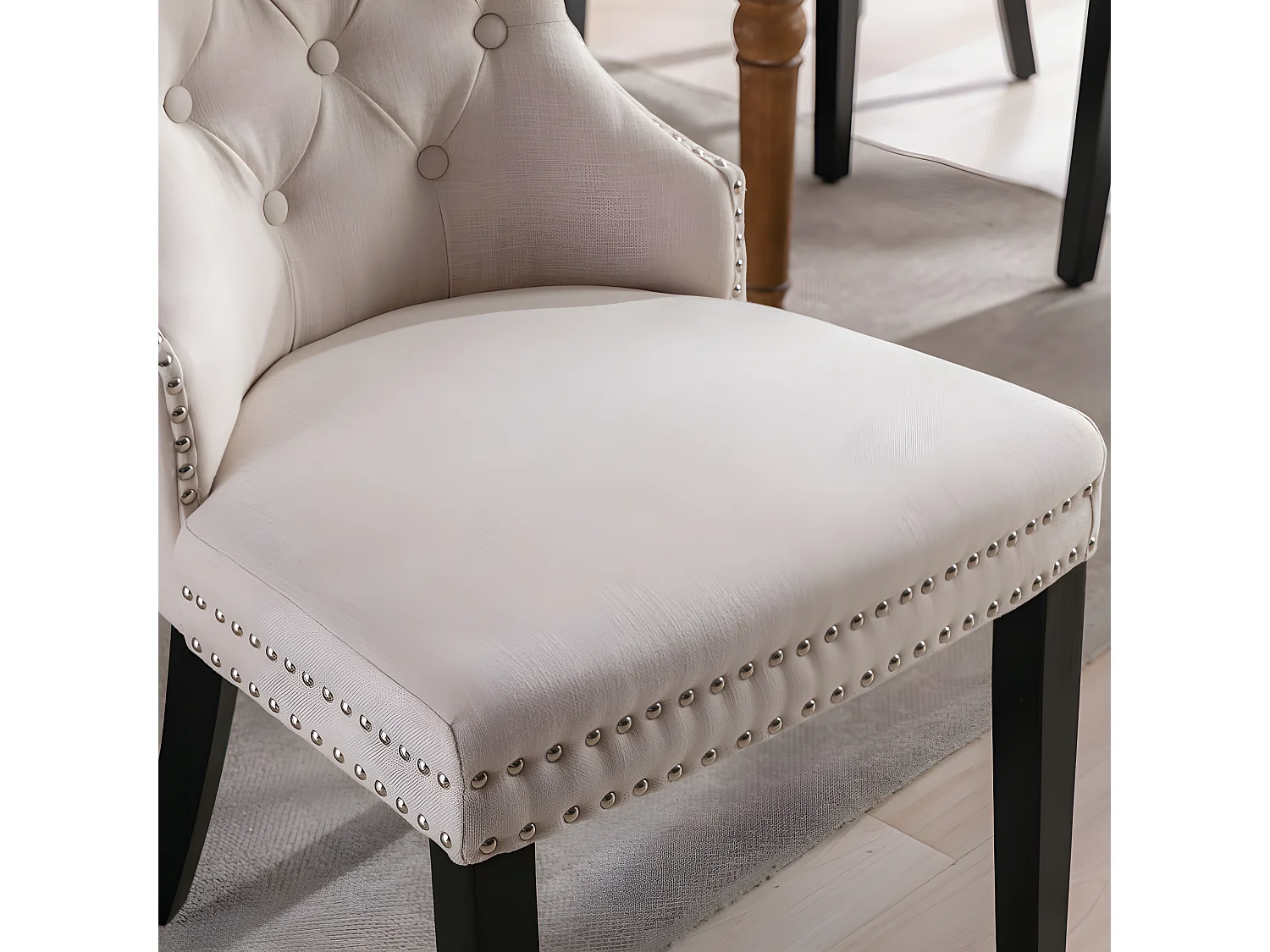 Set van 4 Scandinavische stoelen - linnen stof - met eiken poten - Beige