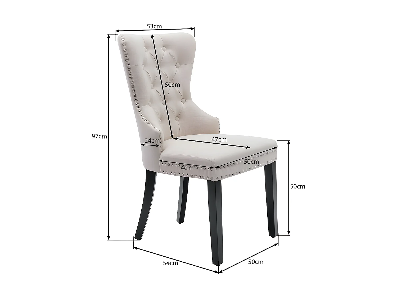 Lot de 4 Chaises scandinaves - tissu en lin - avec pieds en chêne - Beige