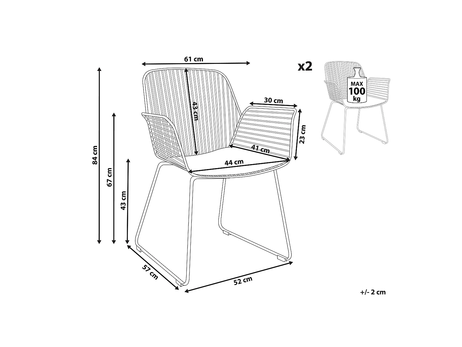 Set van 2 eetkamerstoelen APPLETON Metaal Zwart