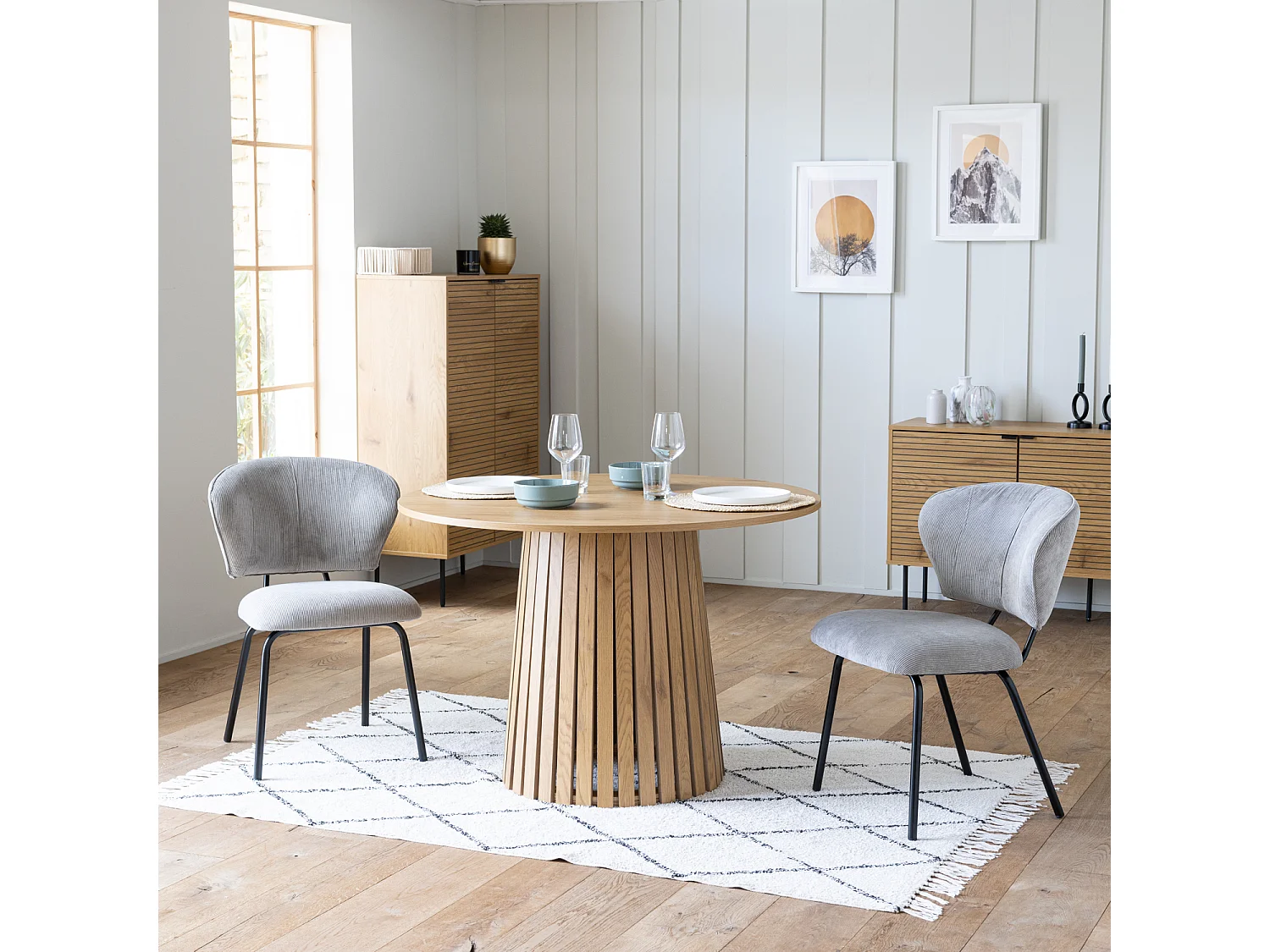 Set van 2 NILSA lichtgrijze corduroy stoelen