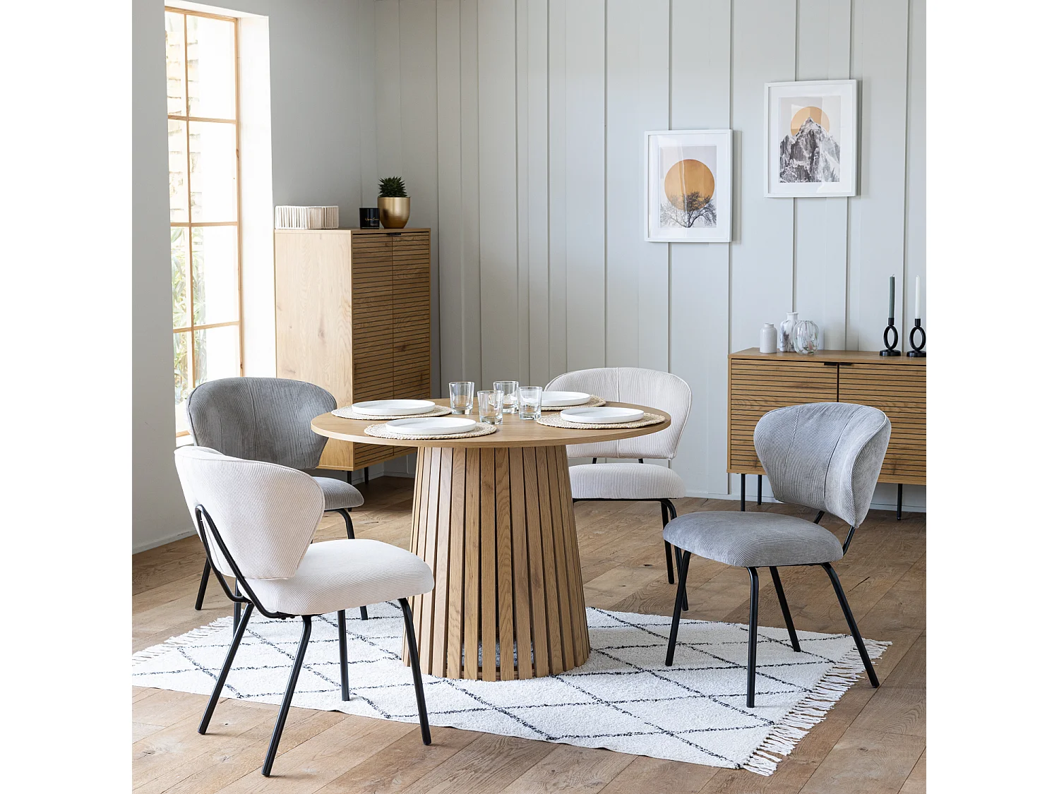 Set van 2 NILSA lichtgrijze corduroy stoelen