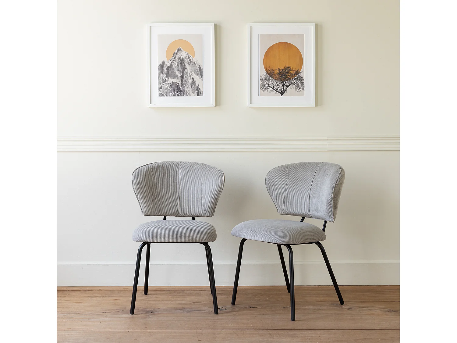 Lot de 2 chaises en velours côtelé gris clair NILSA - HAPPY GARDEN