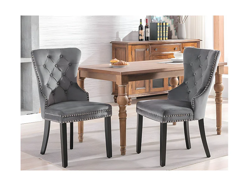 Set mit 2 skandinavischen Stühlen – Samtstoff – mit Beinen aus Eiche – Grau