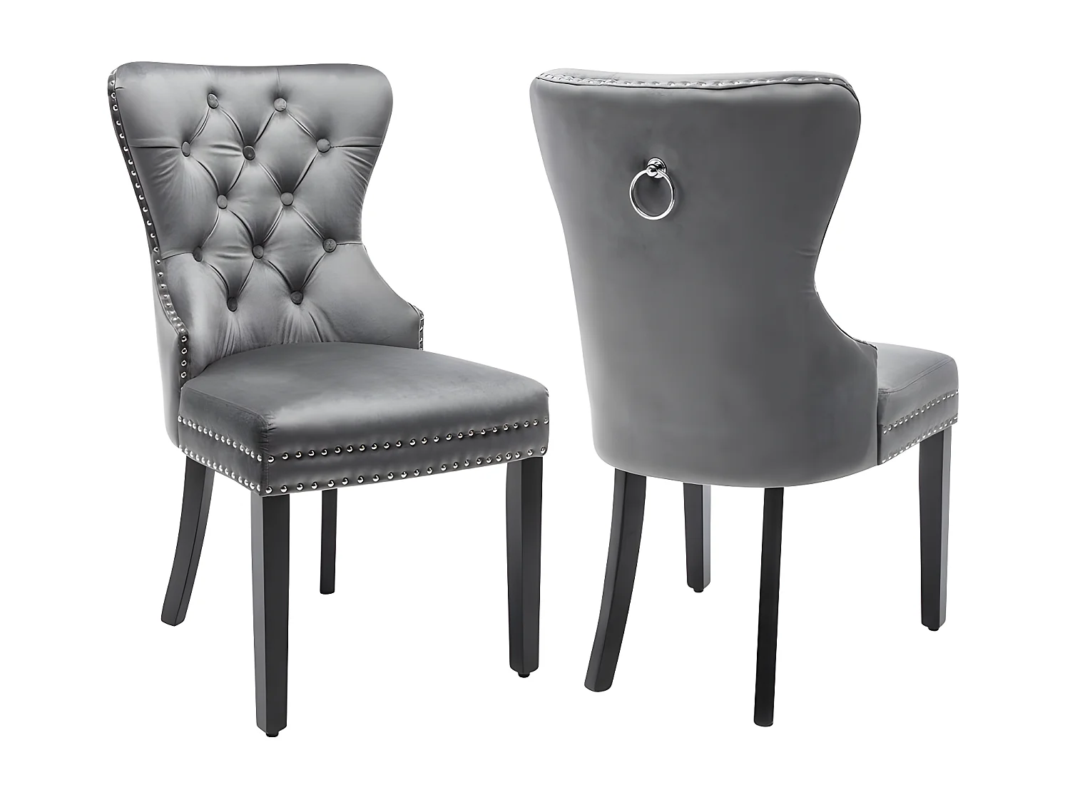 Lot de 2 Chaises scandinaves - tissu en velours - avec pieds en chêne - Gris