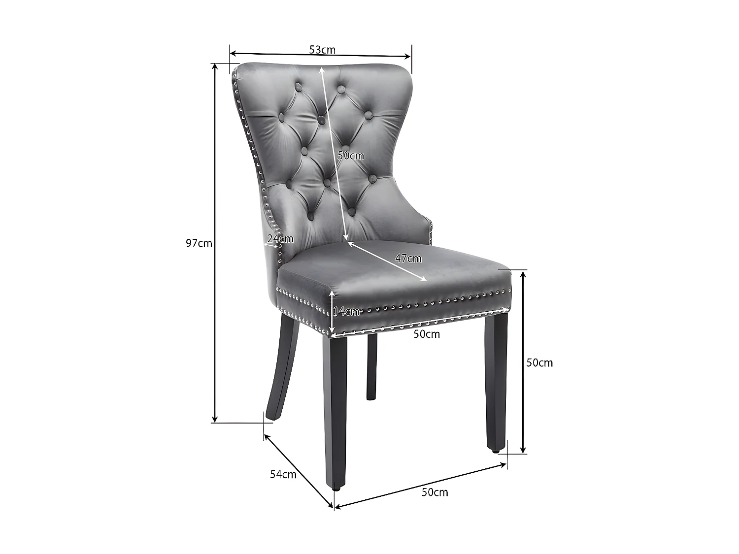 Lot de 2 Chaises scandinaves - tissu en velours - avec pieds en chêne - Gris