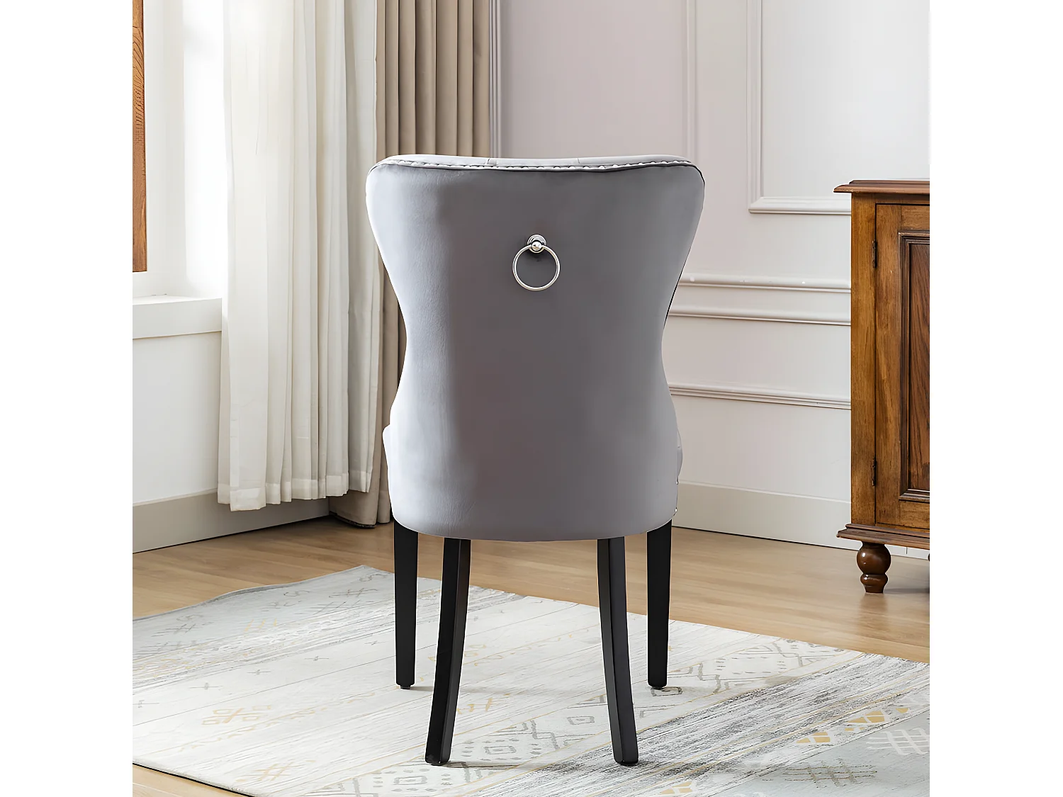 Lot de 2 Chaises scandinaves - tissu en velours - avec pieds en chêne - Gris