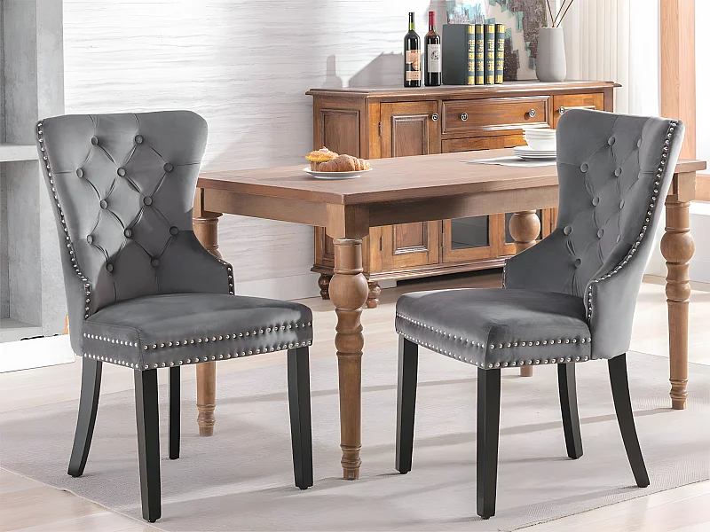 Lot de 2 Chaises scandinaves - tissu en velours - avec pieds en chêne - Gris