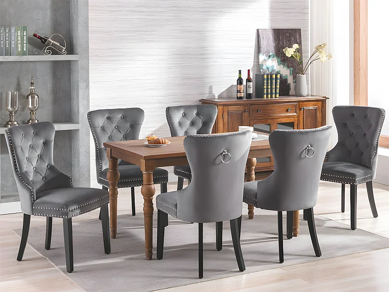 Lot de 6 Chaises scandinaves - tissu en velours - avec pieds en chêne - Gris