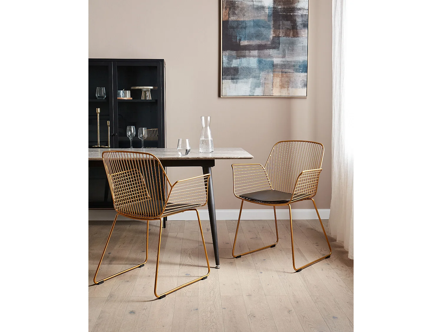 Metallstuhl 2er Set gold / schwarz aus Stahl mit Kunstleder-Sitz Appleton