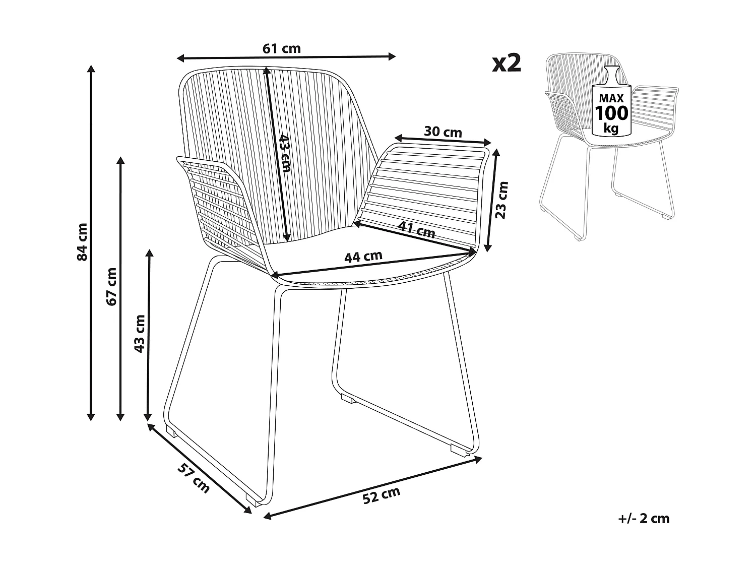 Lot de 2 chaises de salle à manger APPLETON Métal Doré