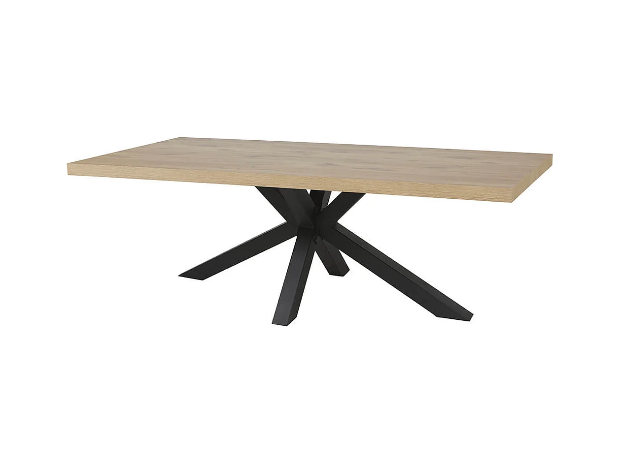 CANYON - Table Rectangulaire 200cm Aspect Bois Piètement Etoile Métal Noir