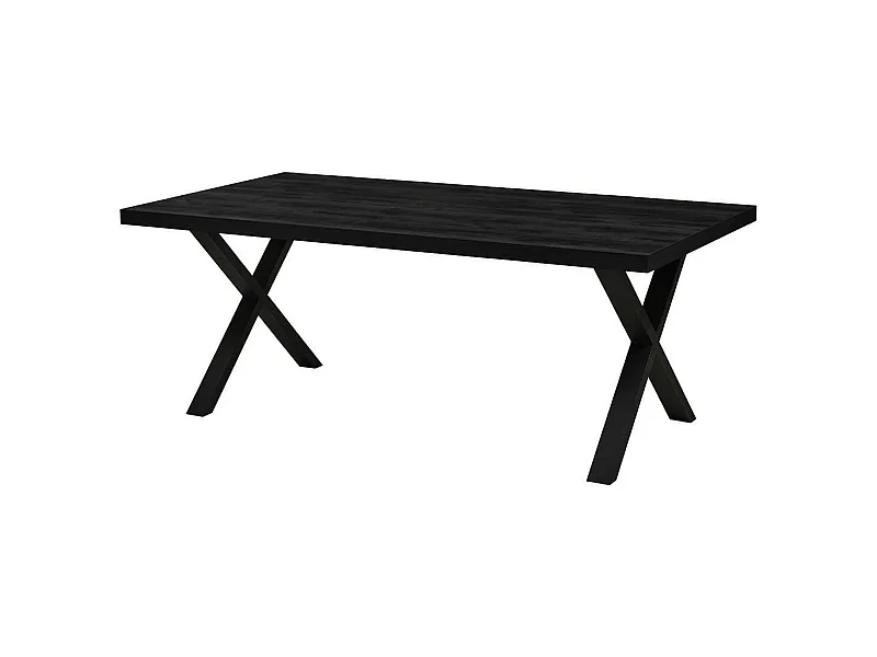 NOX - Table Rectangulaire 200cm Aspect Bois Noir Piètement X Métal Noir