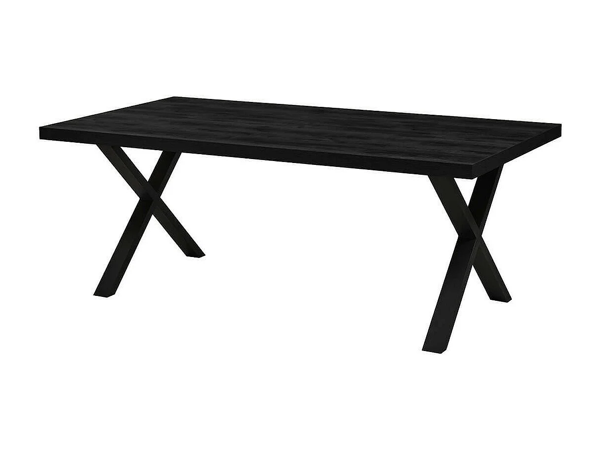 NOX - Table Rectangulaire 200cm Aspect Bois Noir Piètement X Métal Noir