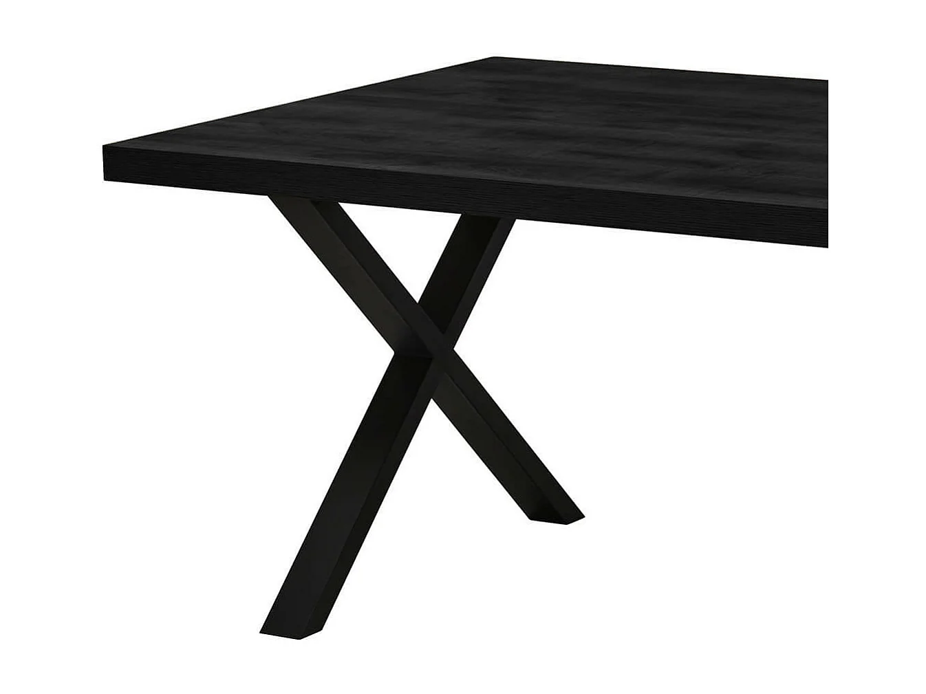 NOX - Table Rectangulaire 200cm Aspect Bois Noir Piètement X Métal Noir