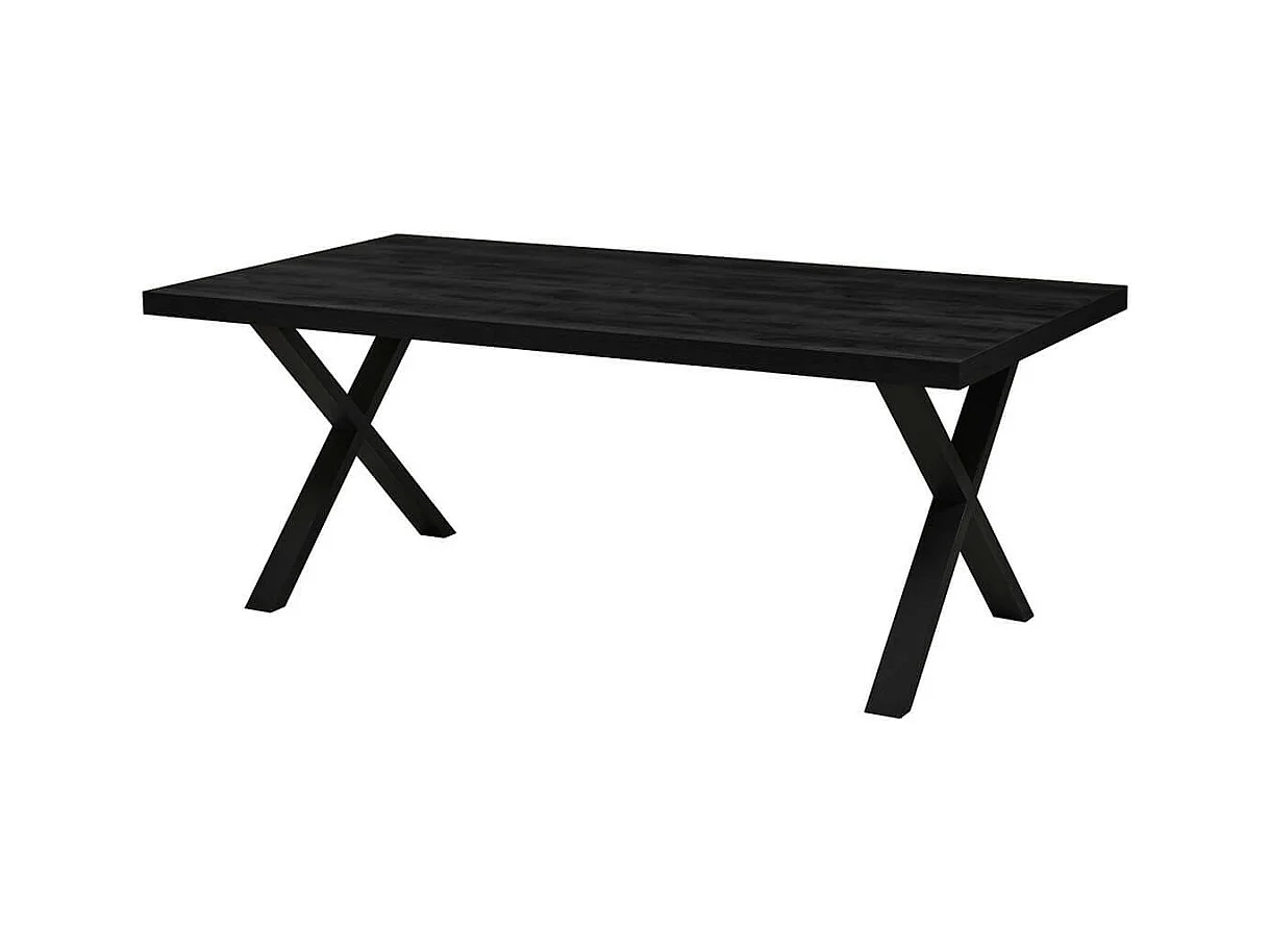 NOX - Table Rectangulaire 200cm Aspect Bois Noir Piètement X Métal Noir
