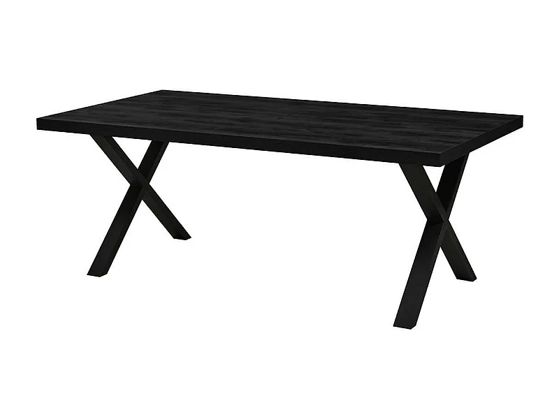 NOX - Table Rectangulaire 200cm Aspect Bois Noir Piètement X Métal Noir