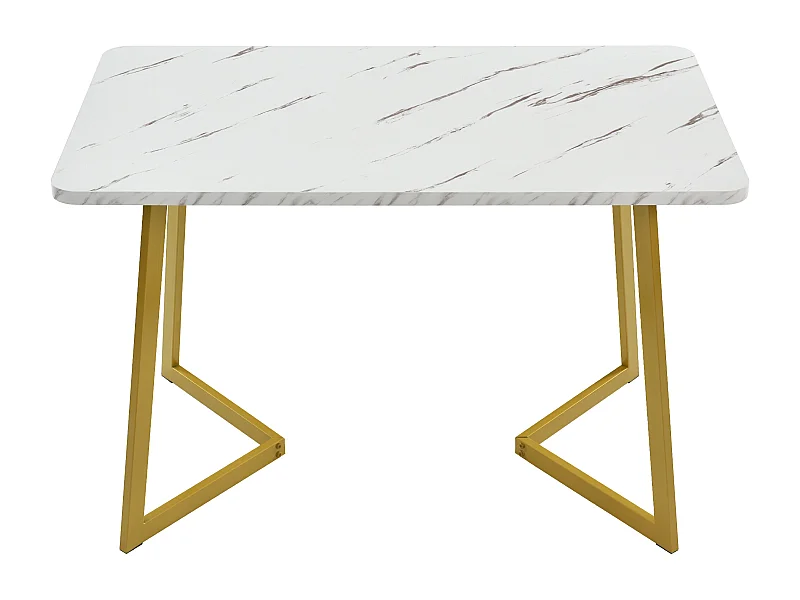 Table salle à manger rectangulaire en motif marbre moderne avec pieds en métal doré/blanc GILQELS GOLD LEG