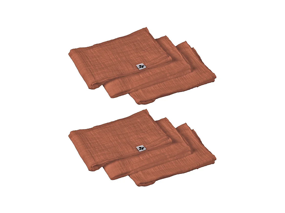 Lot 6 serviettes 40 x 40 cm en double gaze de coton terracotta - PEPA
