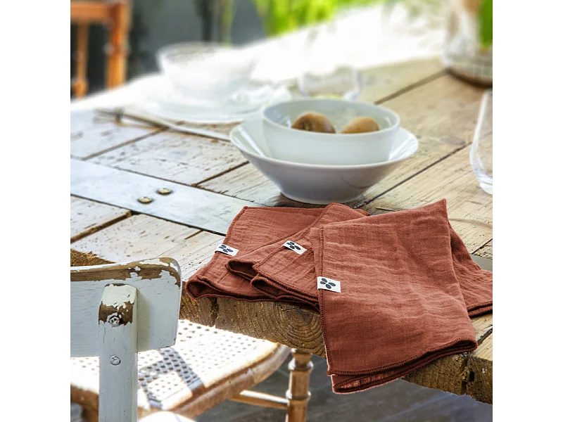 Lot 6 serviettes 40 x 40 cm en double gaze de coton terracotta - PEPA