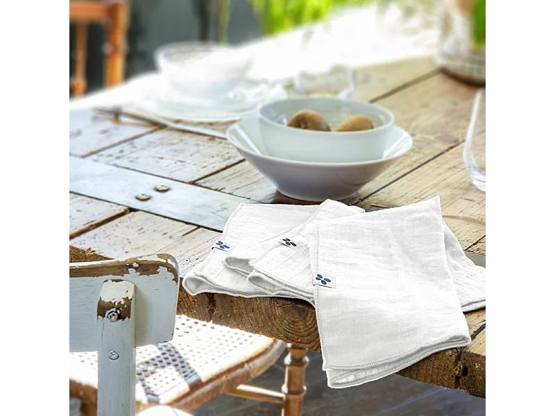 Lot de 6 serviettes 40 x 40 cm en double gaze de coton blanc - PEPA