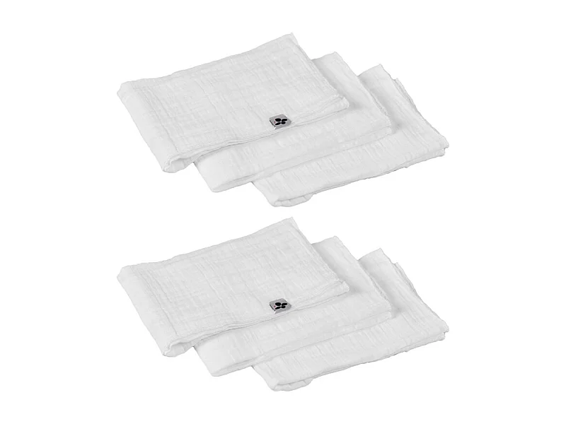 Lot de 6 serviettes 40 x 40 cm en double gaze de coton blanc - PEPA