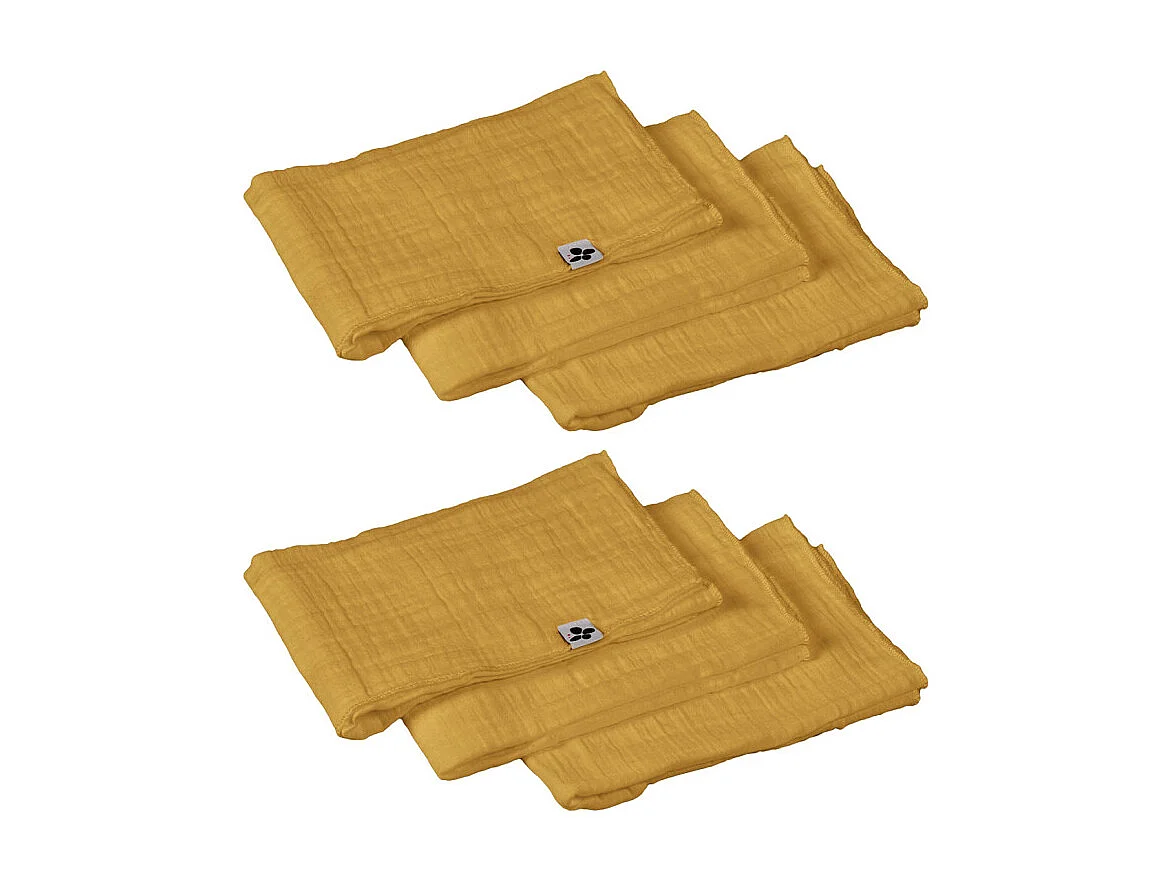 Lot de 6 serviettes 40 x 40 cm en double gaze de coton jaune - PEPA