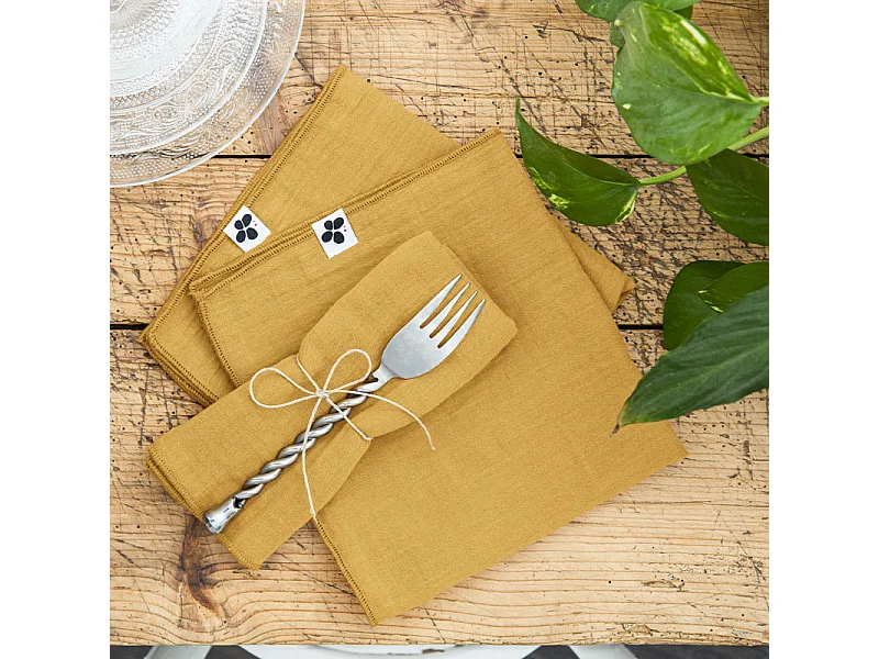 Lot de 6 serviettes 40 x 40 cm en double gaze de coton jaune - PEPA