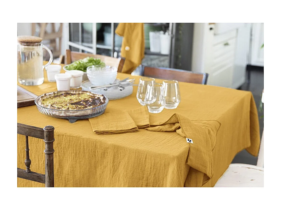 Lot de 6 serviettes 40 x 40 cm en double gaze de coton jaune - PEPA