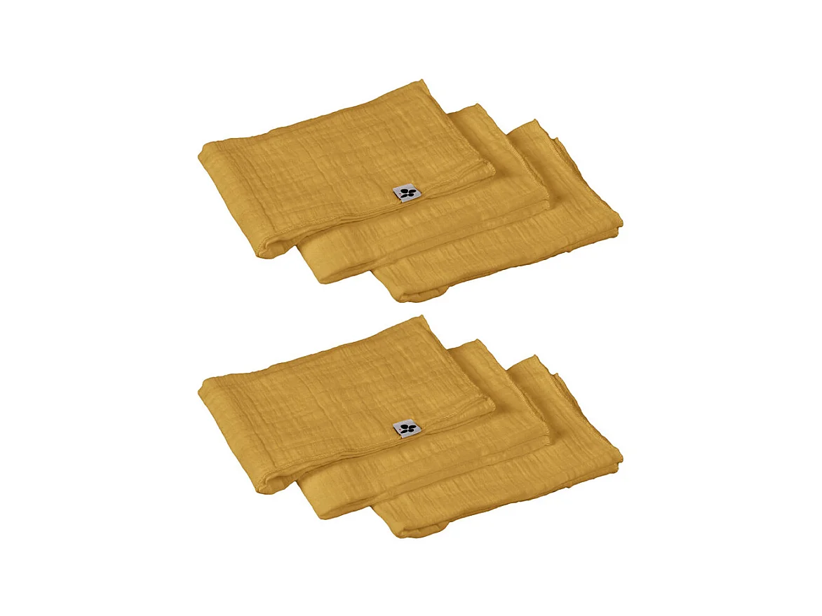Lot de 6 serviettes 40 x 40 cm en double gaze de coton jaune - PEPA