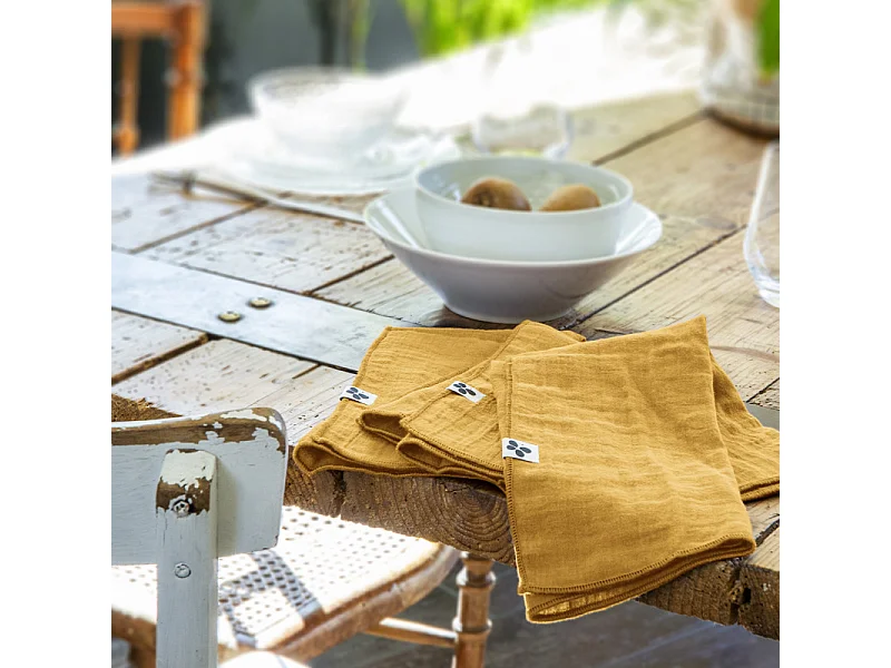 Lot de 6 serviettes 40 x 40 cm en double gaze de coton jaune - PEPA