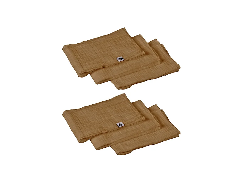 Lot de 6 serviettes 40 x 40 cm en double gaze de coton camel - PEPA
