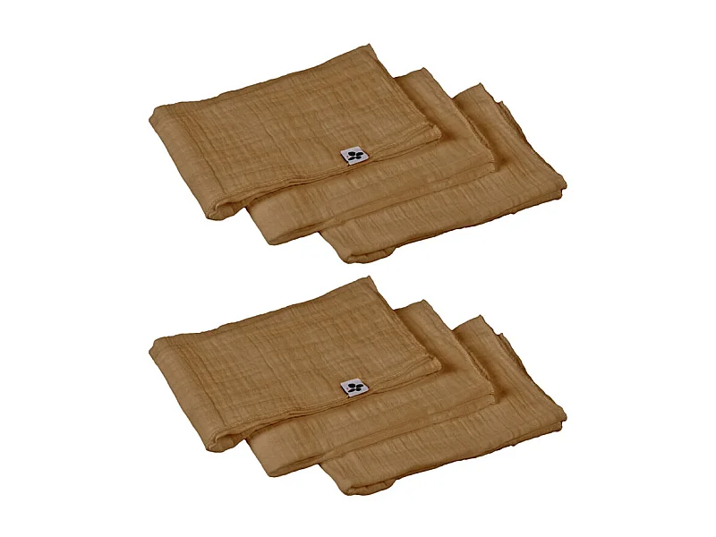 Lot de 6 serviettes 40 x 40 cm en double gaze de coton camel - PEPA