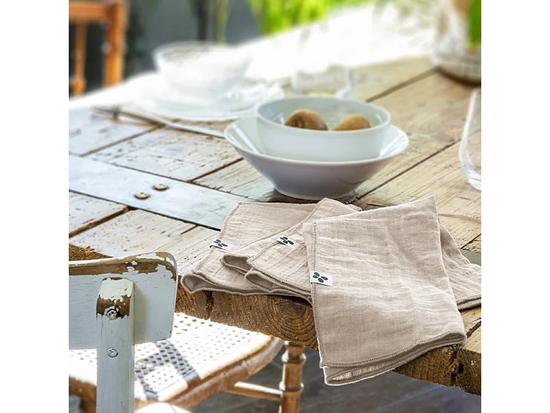 Lot de 6 serviettes 40 x 40 cm en double gaze de coton écru - PEPA