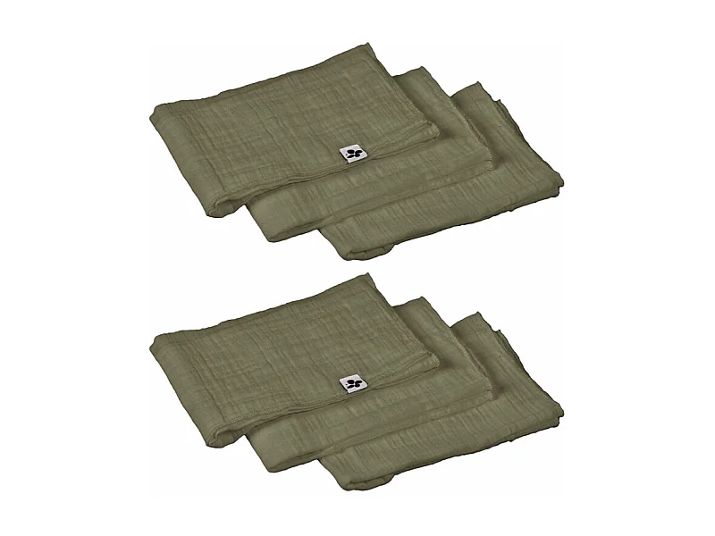 Lot de 6 serviettes 40 x 40 cm en double gaze de coton vert - PEPA