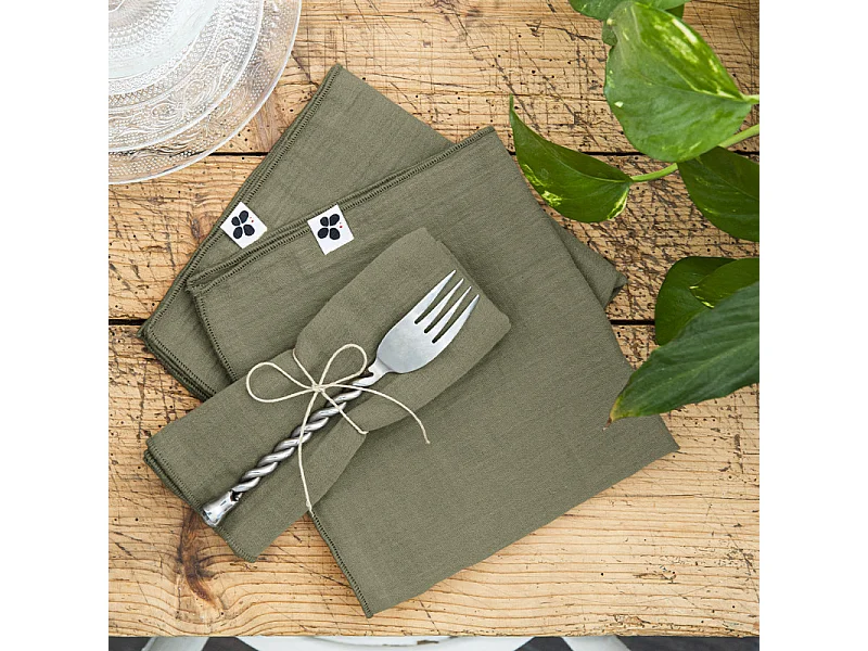 Lot de 6 serviettes 40 x 40 cm en double gaze de coton vert - PEPA