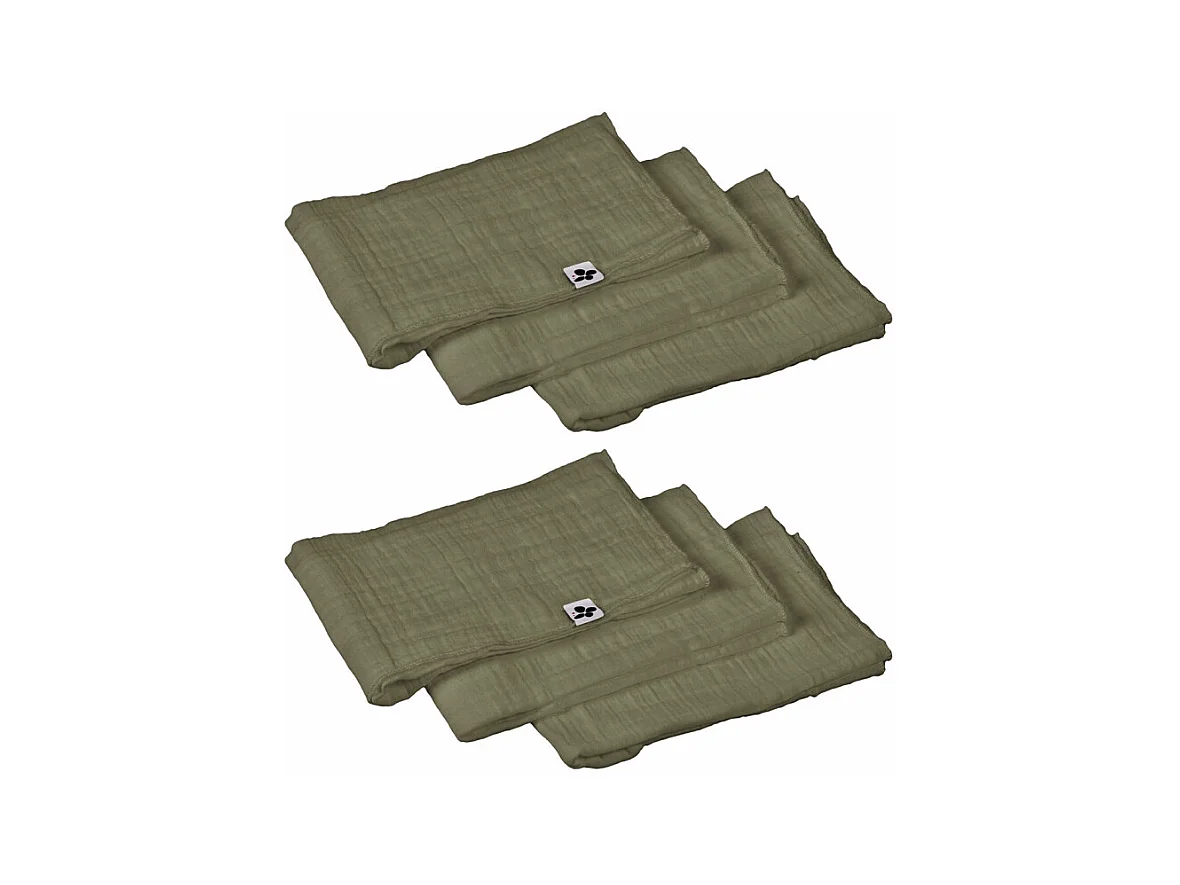 Lot de 6 serviettes 40 x 40 cm en double gaze de coton vert - PEPA