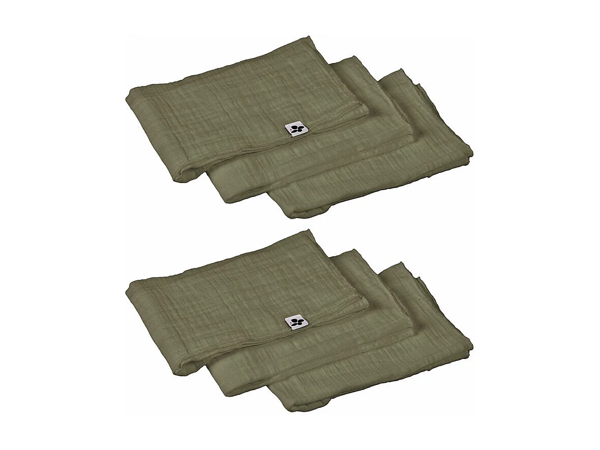 Lot de 6 serviettes 40 x 40 cm en double gaze de coton vert - PEPA