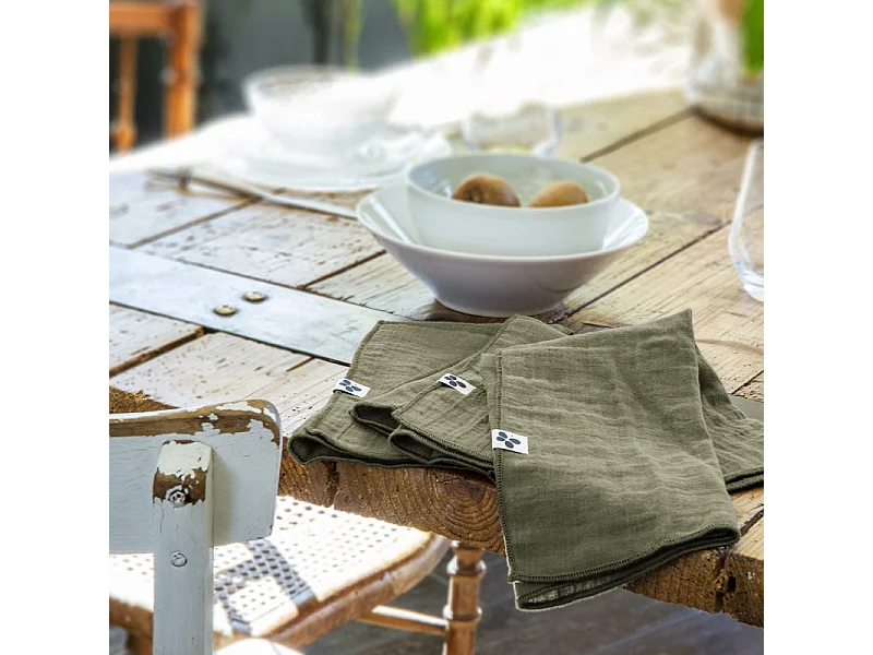 Lot de 6 serviettes 40 x 40 cm en double gaze de coton vert - PEPA