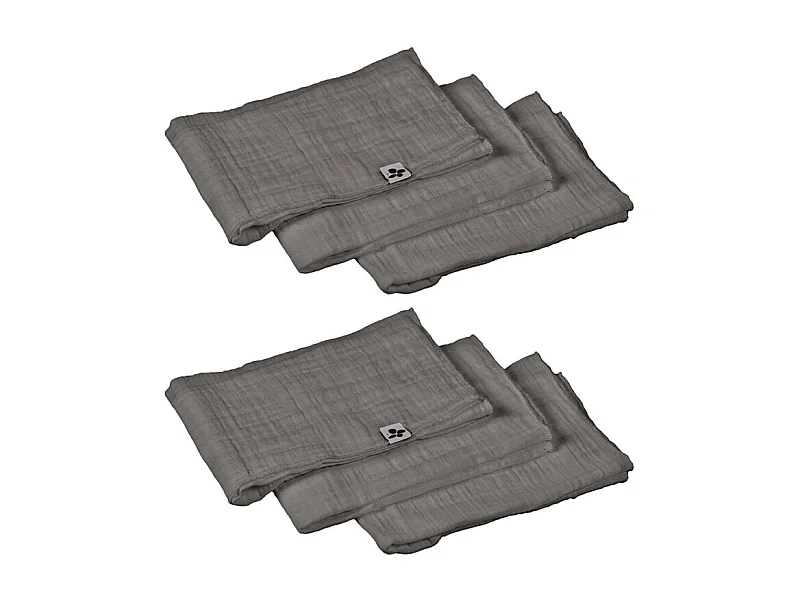 Lot de 6 serviettes 40 x 40 cm en double gaze de coton gris - PEPA