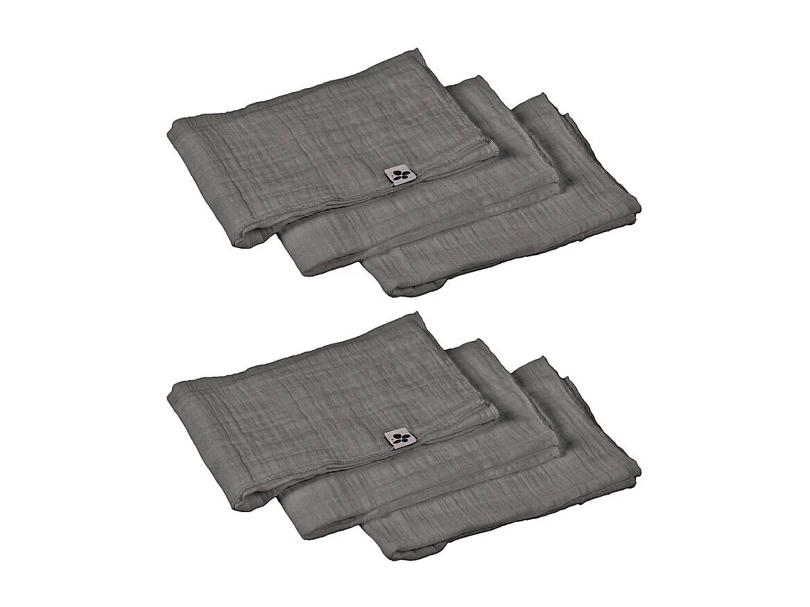 Lot de 6 serviettes 40 x 40 cm en double gaze de coton gris - PEPA