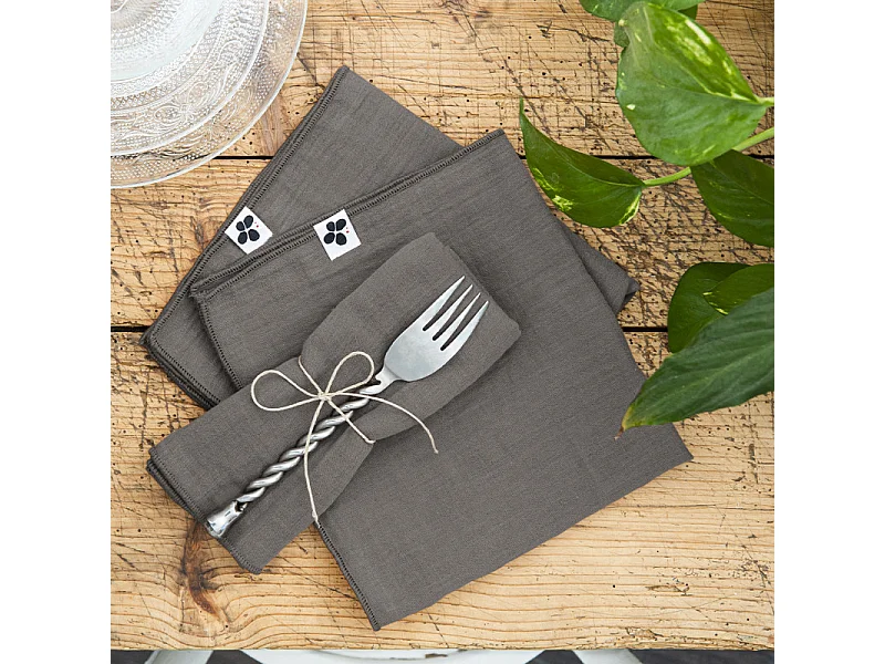 Lot de 6 serviettes 40 x 40 cm en double gaze de coton gris - PEPA