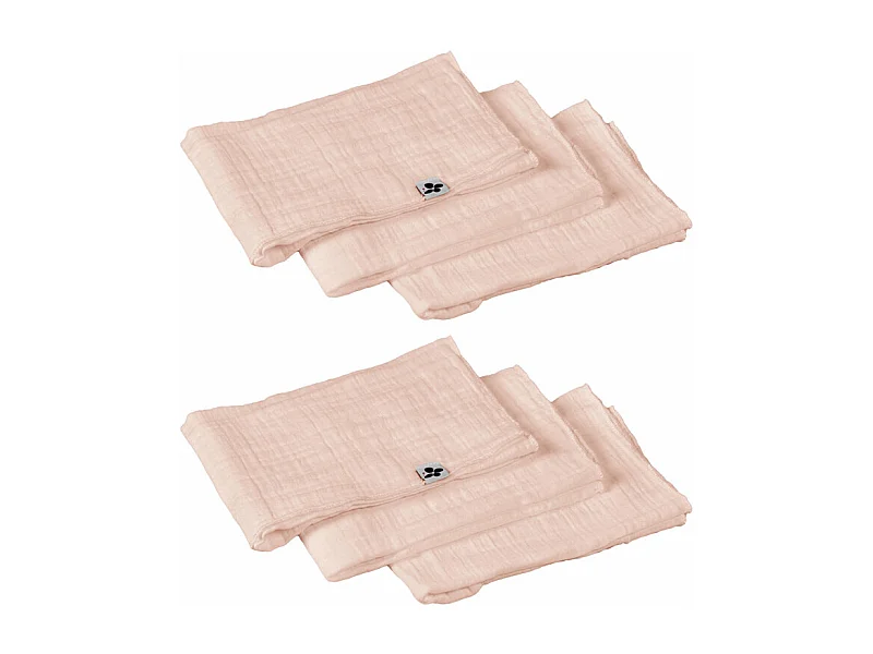 Lot de 6 serviettes 40 x 40 cm en double gaze de coton rose - PEPA