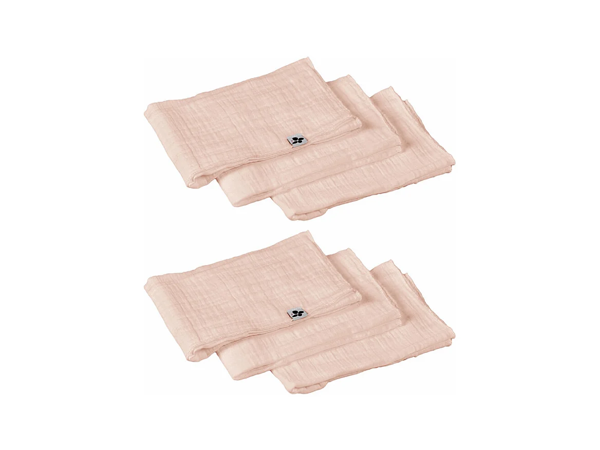 Lot de 6 serviettes 40 x 40 cm en double gaze de coton rose - PEPA