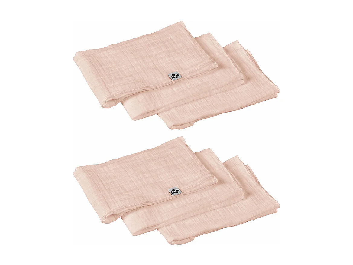 Lot de 6 serviettes 40 x 40 cm en double gaze de coton rose - PEPA