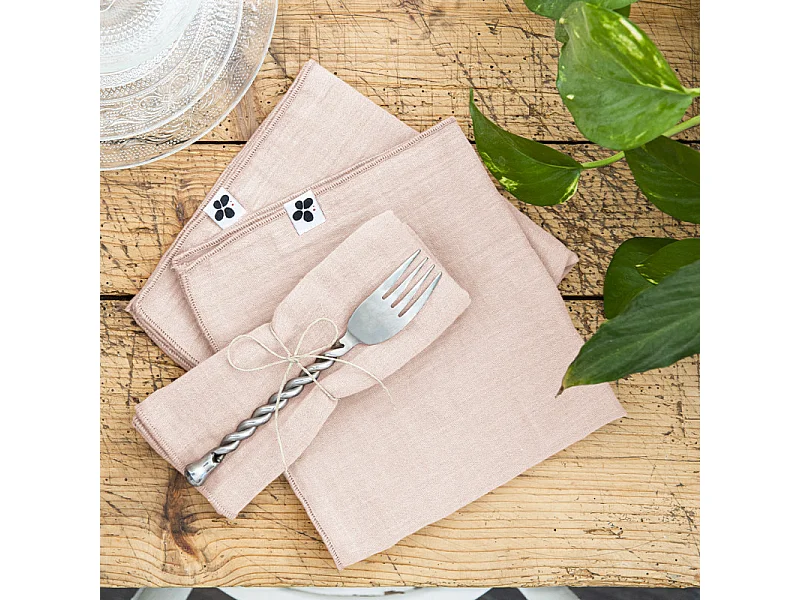 Lot de 6 serviettes 40 x 40 cm en double gaze de coton rose - PEPA