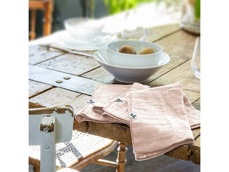 Lot de 6 serviettes 40 x 40 cm en double gaze de coton rose - PEPA
