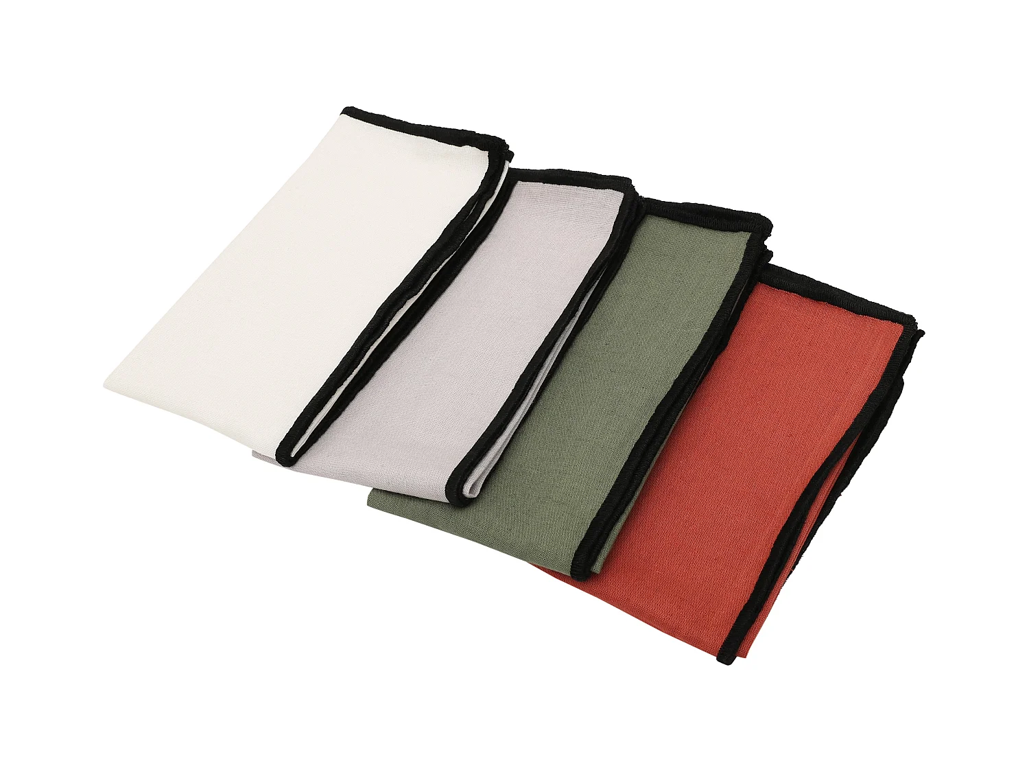 Lot de 4 serviettes de table en coton et lin kaki bourdon noir 45x45cm