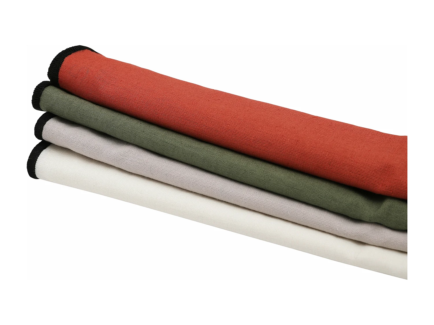 Lot de 4 serviettes de table en coton et lin kaki bourdon noir 45x45cm